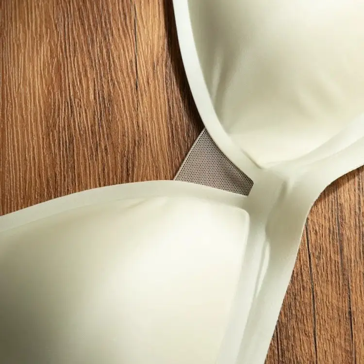 Non-Magnetic Kbra Milk Satin French Deep V Neck Intimates Women's Spaghetti Straps Seamless Triangle Cup Small Breast No Wire Bra