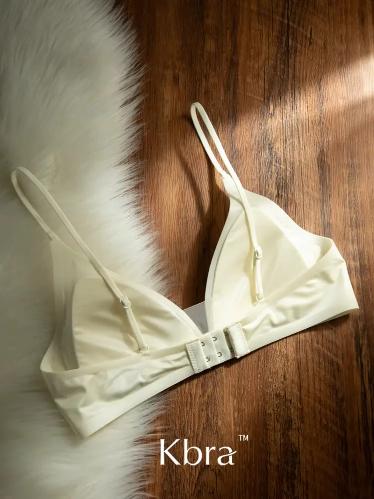 Non-Magnetic Kbra Milk Satin French Deep V Neck Intimates Women's Spaghetti Straps Seamless Triangle Cup Small Breast No Wire Bra — feature 17