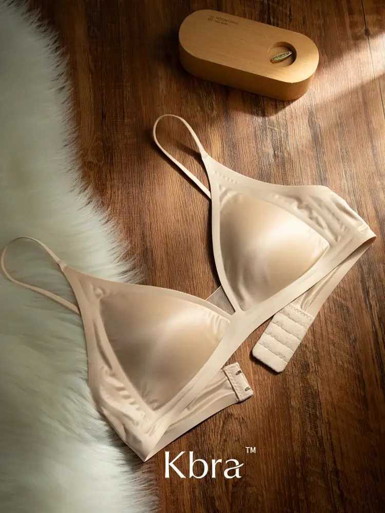Non-Magnetic Kbra Milk Satin French Deep V Neck Intimates Women's Spaghetti Straps Seamless Triangle Cup Small Breast No Wire Bra — feature 35