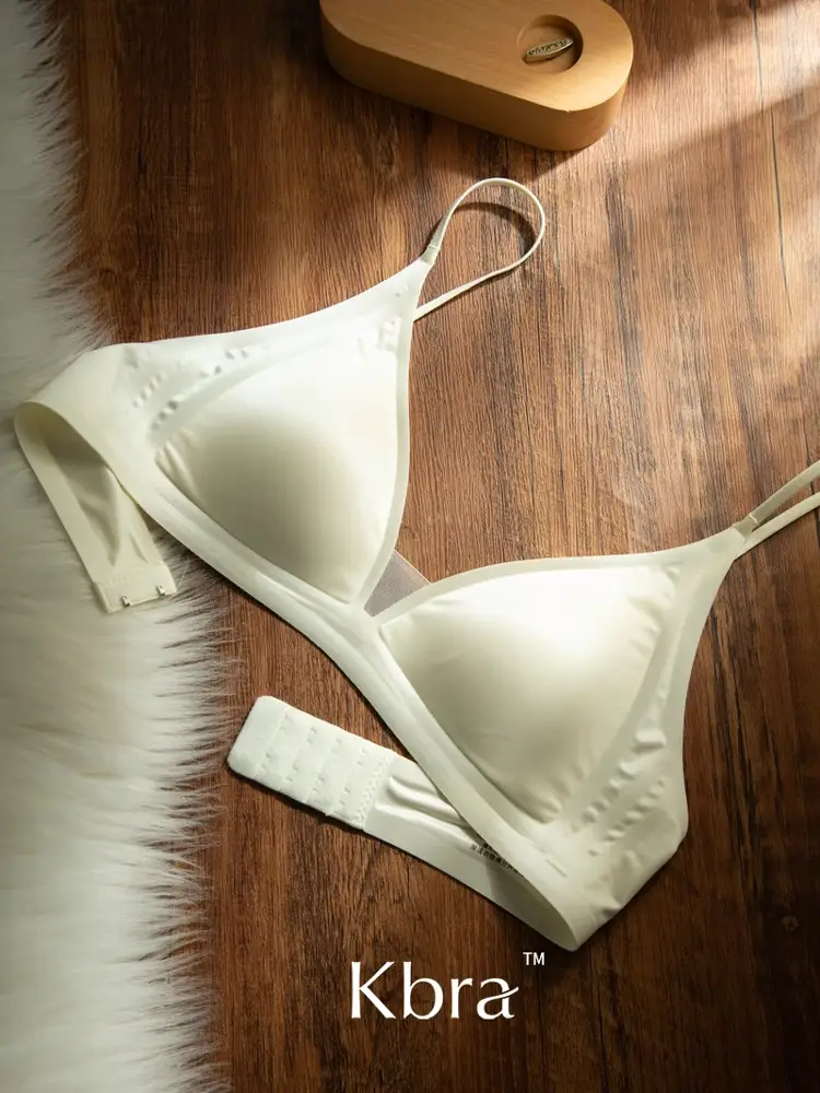 Non-Magnetic Kbra Milk Satin French Deep V Neck Intimates Women's Spaghetti Straps Seamless Triangle Cup Small Breast No Wire Bra — feature 39