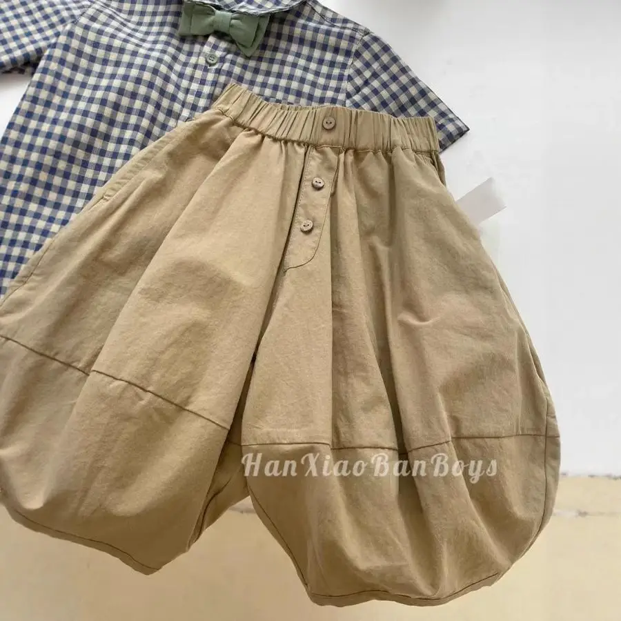 Boys Plaid Checkered Shirt Set Blue White Short Sleeve - Image 5