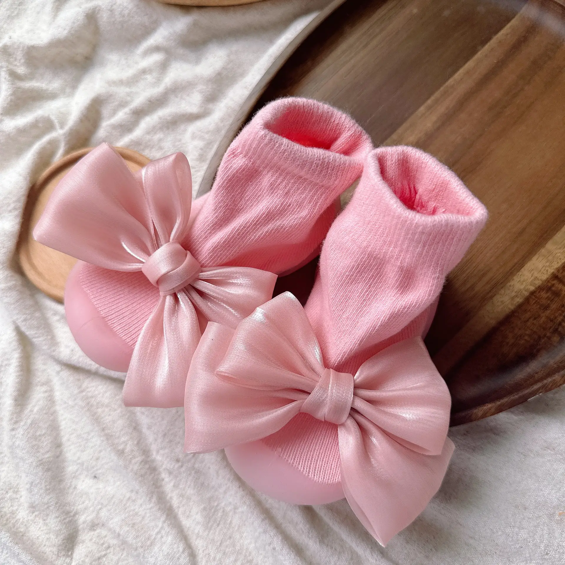 Toddler Bow Baby Shoes Grey Soft Bottom - Image 2