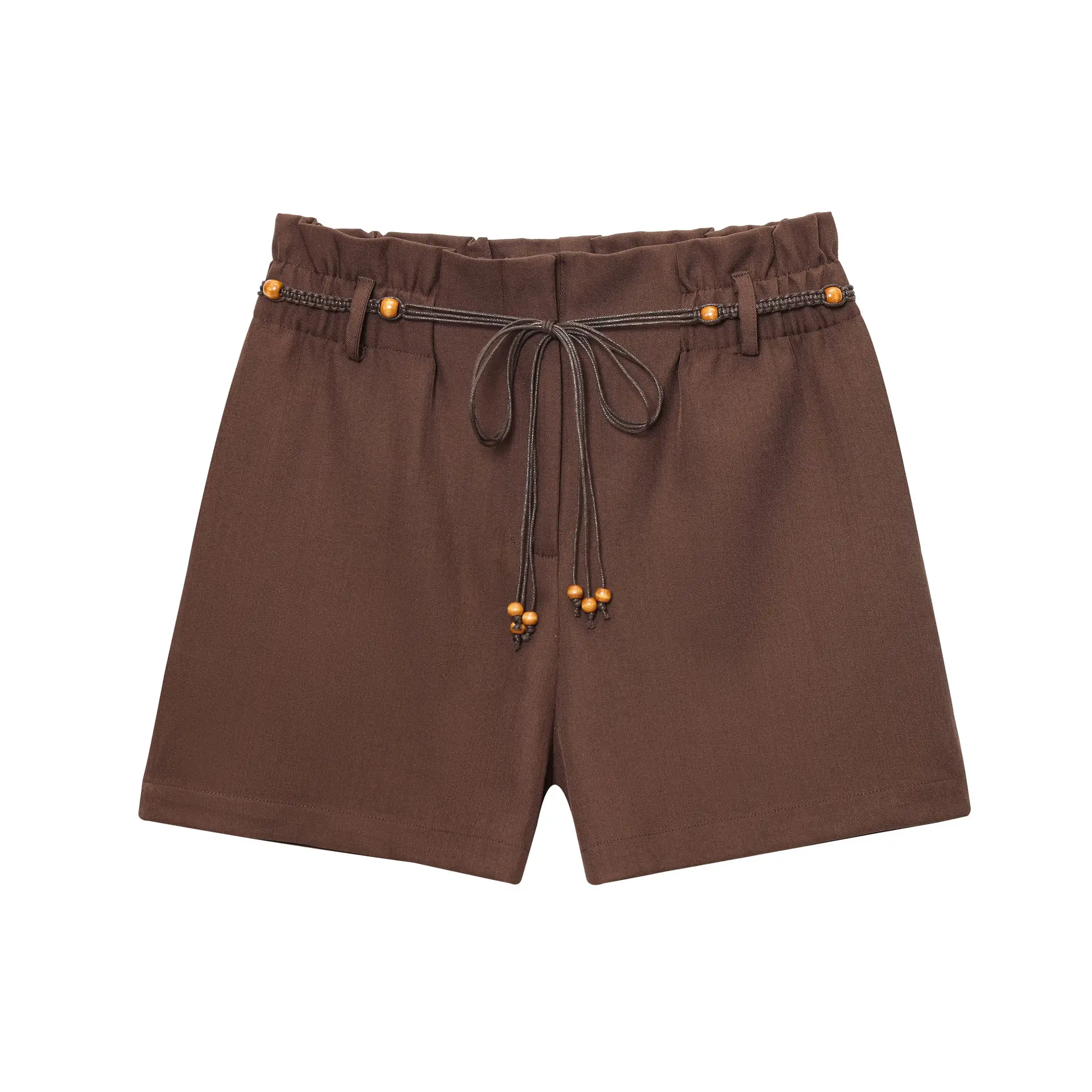 Brown Drawstring Shorts with Beaded Belt for Men - Image 2