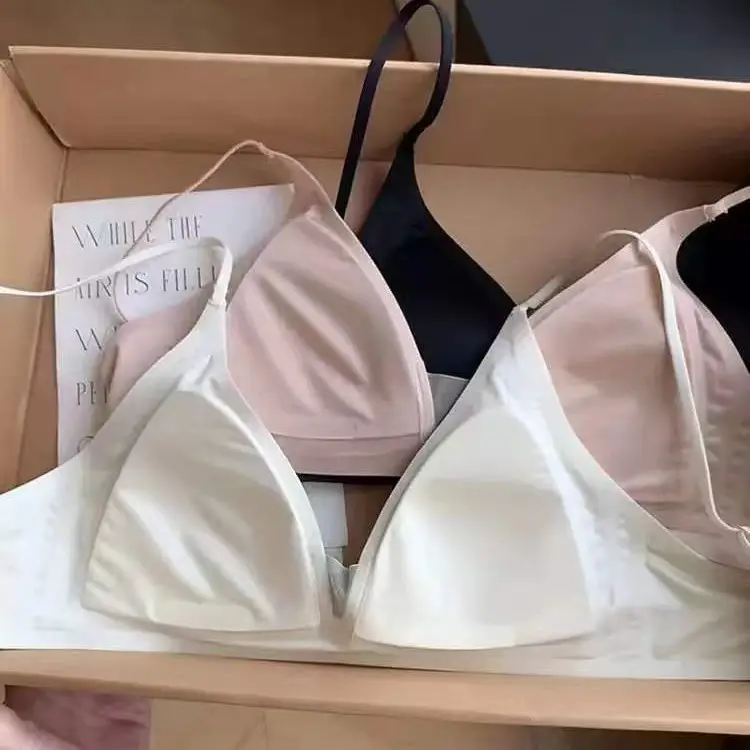 Little Red Calligraphy Style Xin's Triangle Cup Girl Underwear Women's Summer Thin Seamless Beauty Back Bra