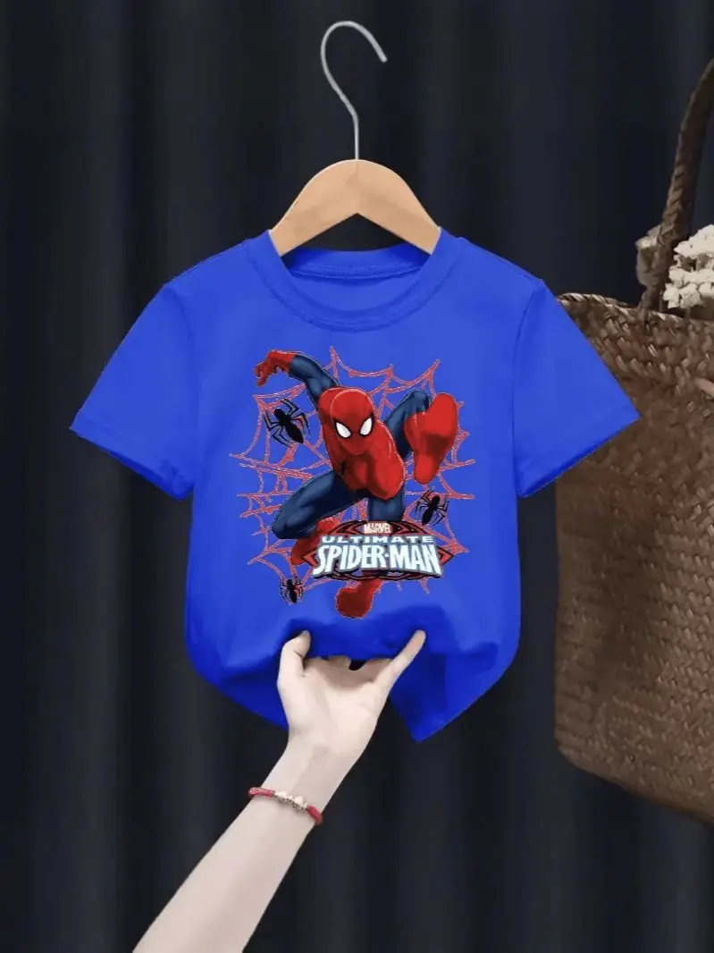 Spider-Man Boys Black T-Shirt Short Sleeve Cartoon