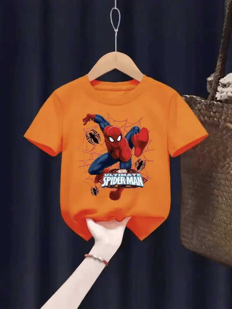Spider-Man Boys Black T-Shirt Short Sleeve Cartoon