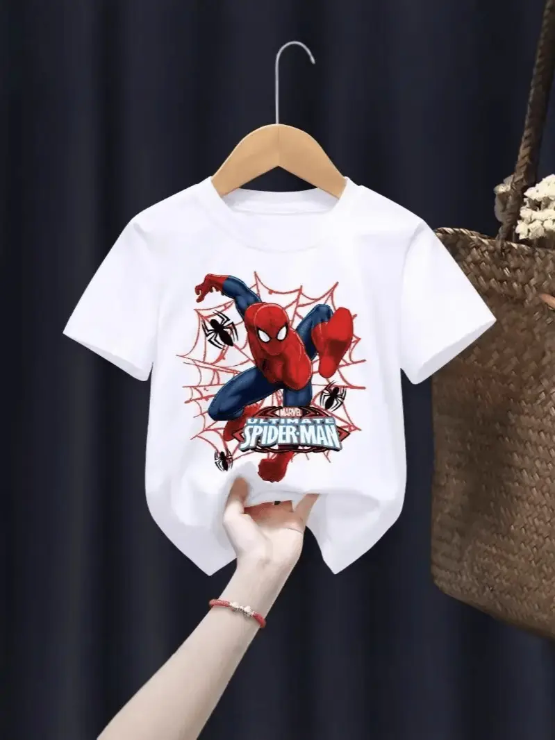 Spider-Man Boys Black T-Shirt Short Sleeve Cartoon