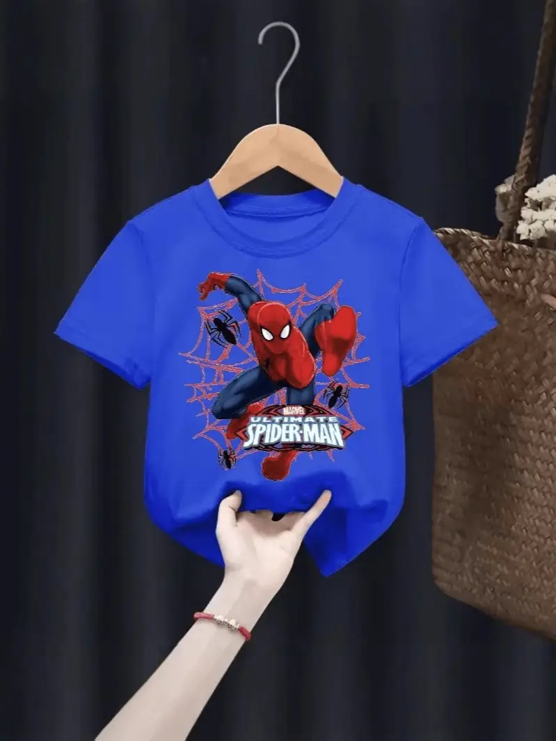 Spider-Man Boys Black T-Shirt Short Sleeve Cartoon