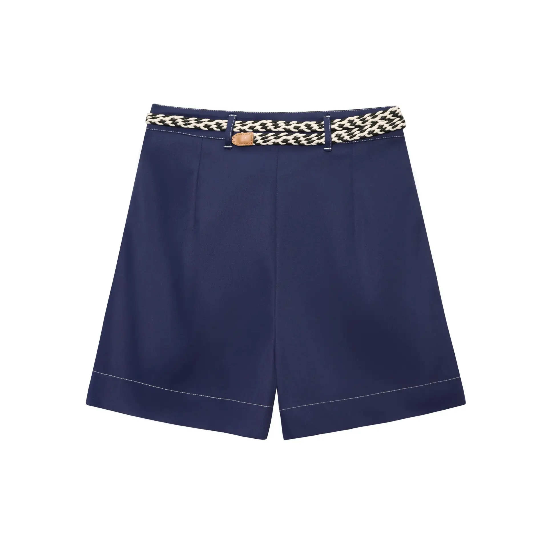 Double Breasted Cross-Border Culottes Navy Blue Belted - Image 2