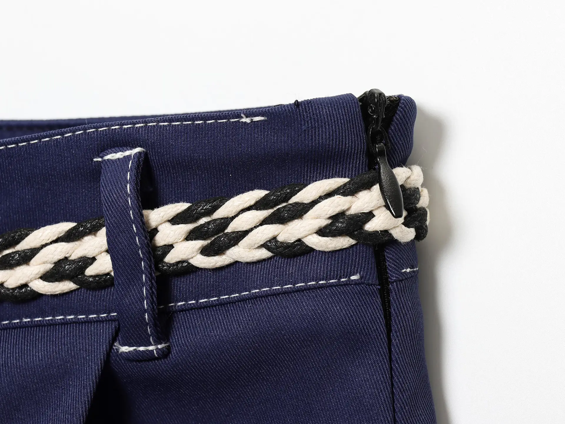 Double Breasted Cross-Border Culottes Navy Blue Belted — feature 11