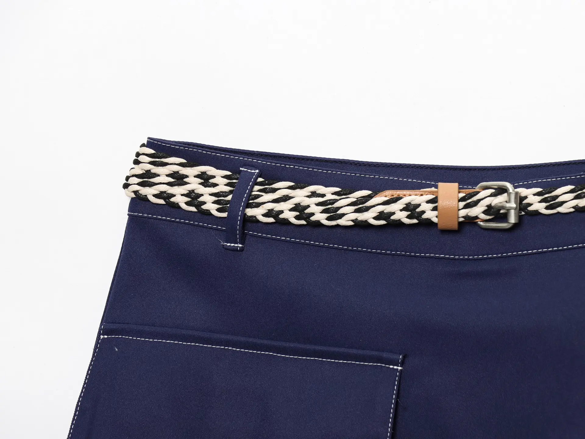 Double Breasted Cross-Border Culottes Navy Blue Belted — feature 5