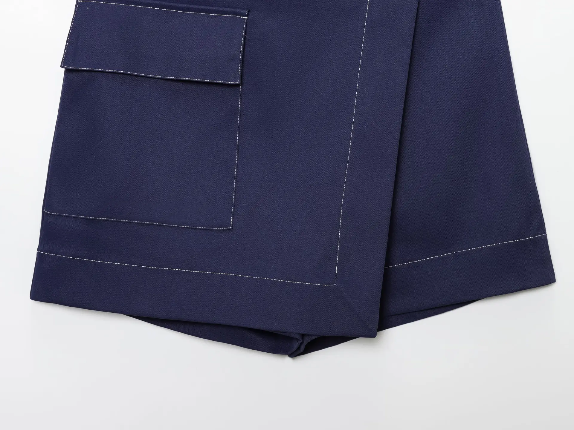 Double Breasted Cross-Border Culottes Navy Blue Belted — feature 9