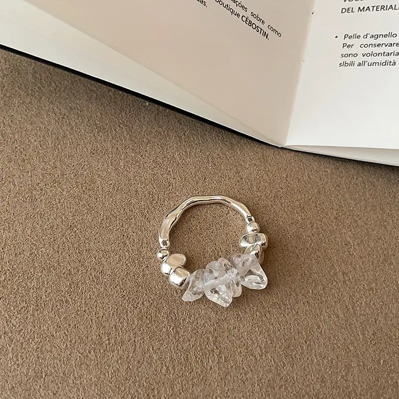 Irregular White Crystal Broken Silver Ring for Women - Image 3