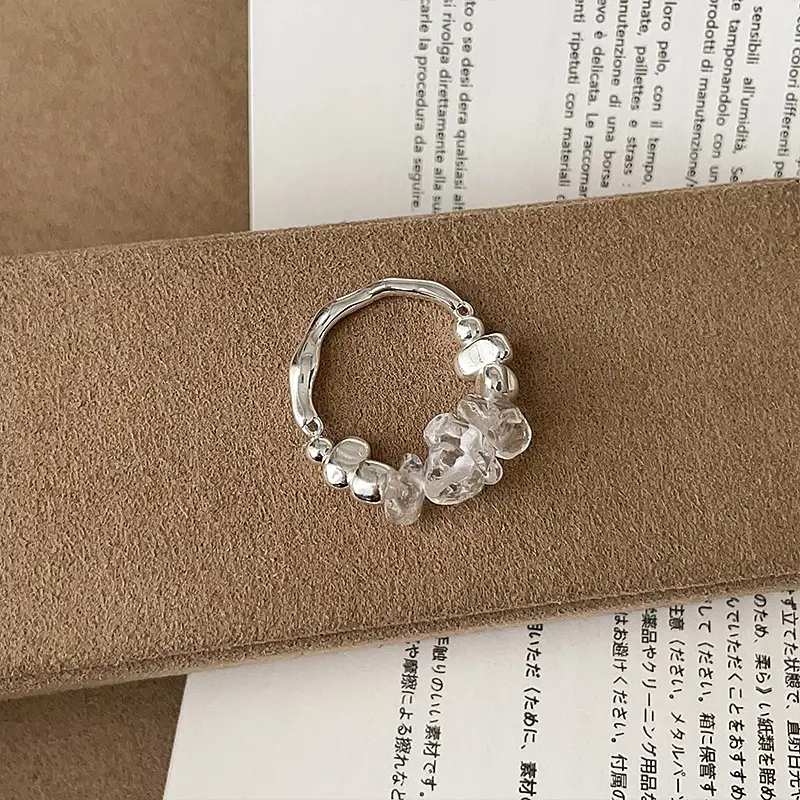 Irregular White Crystal Broken Silver Ring for Women - Image 4
