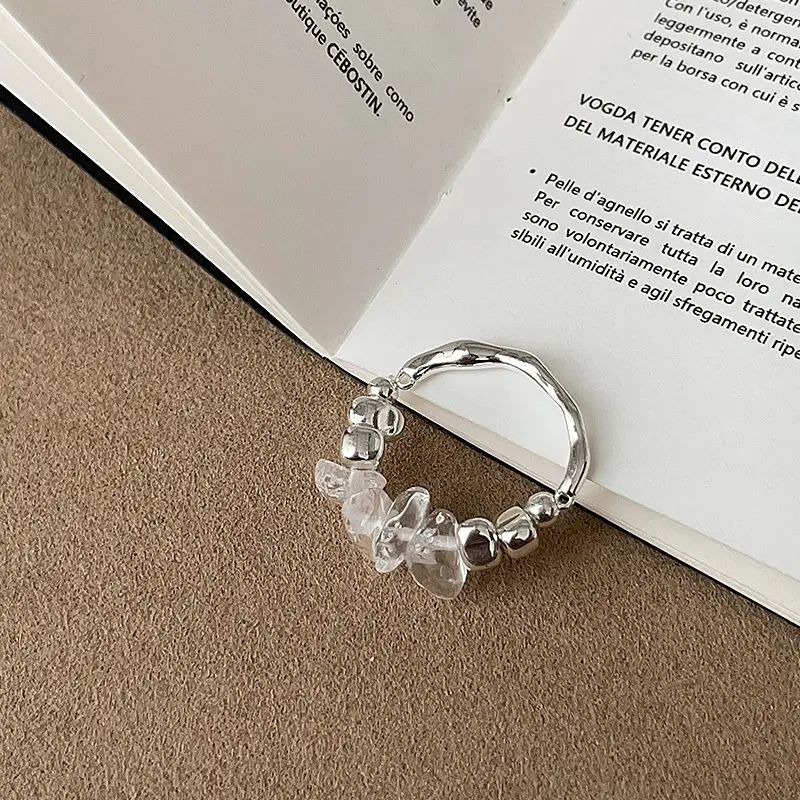 Irregular White Crystal Broken Silver Ring for Women - Image 5