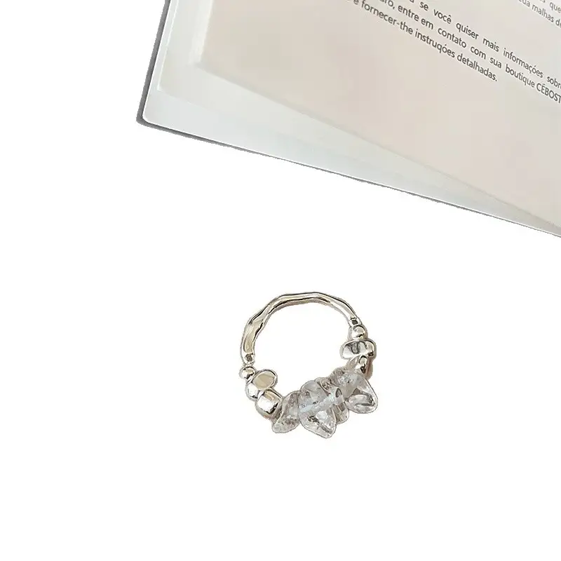 Irregular White Crystal Broken Silver Ring for Women - Image 6