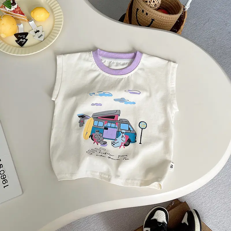 Boys Cartoon Car Vest Sleeveless Summer T-Shirt - Image 3