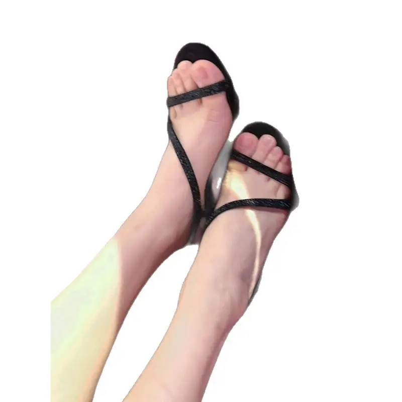 French Catwalk Black Rhinestone Red Bottom High Heels Women's Stiletto Sexy Fashion Snake-Shaped One-Line Transparent Sandals Summer - Image 6