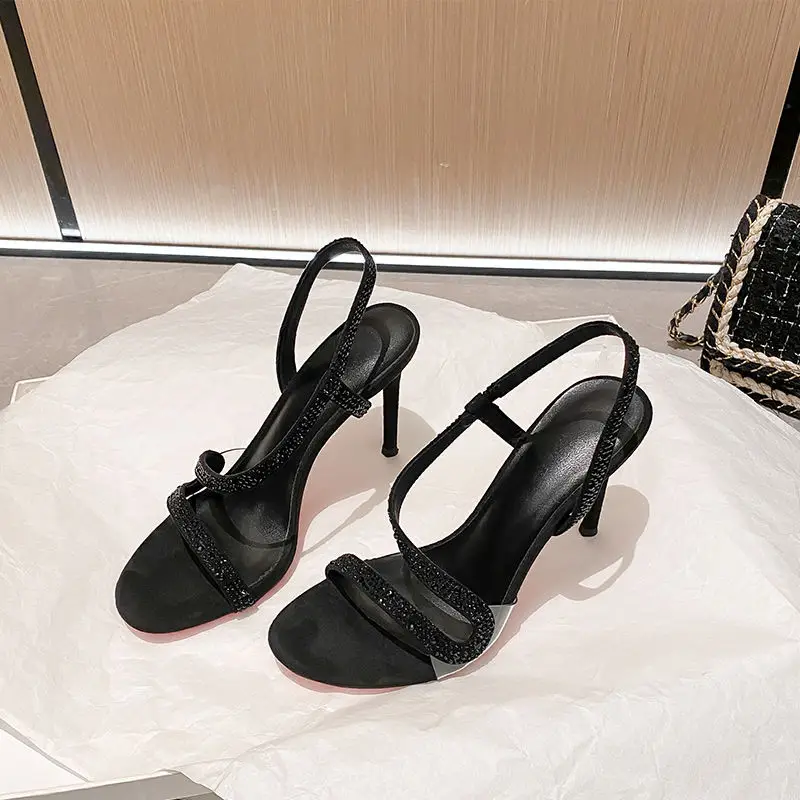 Black High Heels with Red Soles, Open-Toe, Rhinestone Stiletto Heels, Sexy Party Sandals with Snake-Shaped Straps 2026 - Image 3