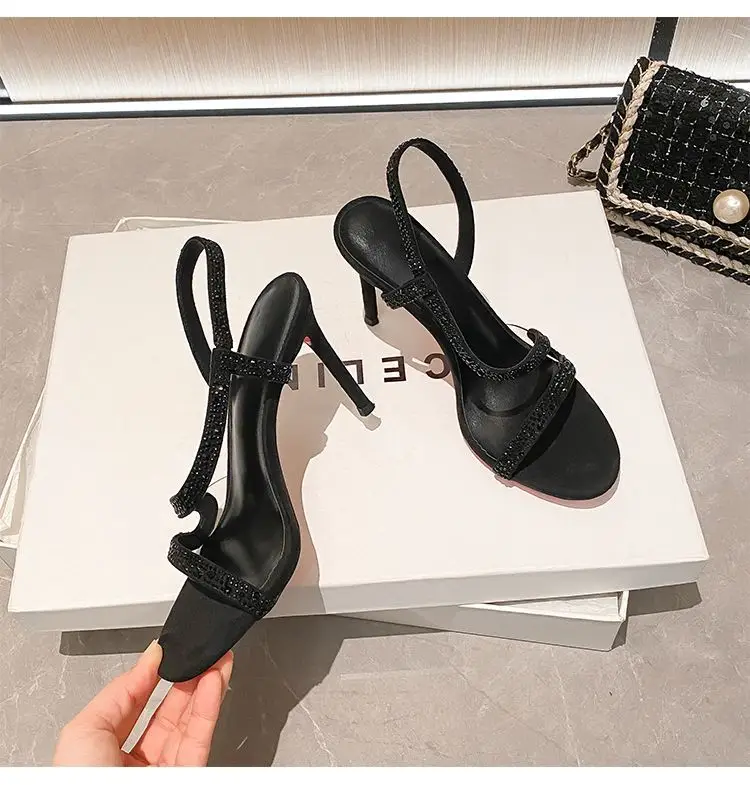 Black High Heels with Red Soles, Open-Toe, Rhinestone Stiletto Heels, Sexy Party Sandals with Snake-Shaped Straps 2026 — feature 11