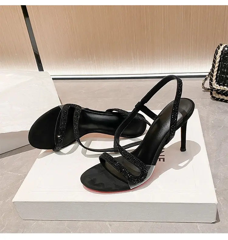 Black High Heels with Red Soles, Open-Toe, Rhinestone Stiletto Heels, Sexy Party Sandals with Snake-Shaped Straps 2026 — feature 12