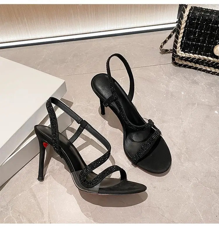Black High Heels with Red Soles, Open-Toe, Rhinestone Stiletto Heels, Sexy Party Sandals with Snake-Shaped Straps 2026 — feature 14