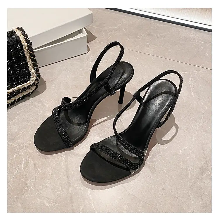 Black High Heels with Red Soles, Open-Toe, Rhinestone Stiletto Heels, Sexy Party Sandals with Snake-Shaped Straps 2026 — feature 2