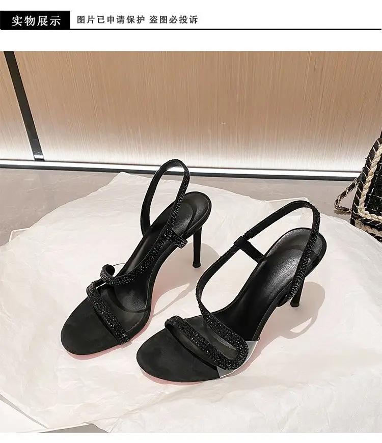 Black High Heels with Red Soles, Open-Toe, Rhinestone Stiletto Heels, Sexy Party Sandals with Snake-Shaped Straps 2026 — feature 8