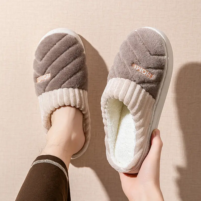 Autumn and Winter Home Cotton Slippers for Women and Couples, Indoor Dormitory Thick-Soled Warm Plush Slippers for Men