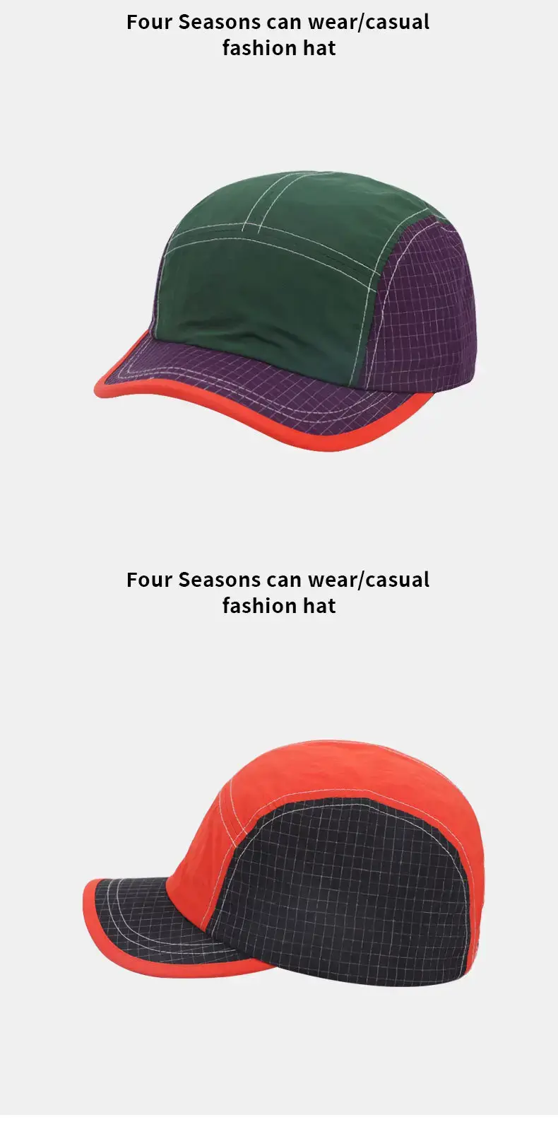 Men's Red Black Checkered Baseball Cap with Adjustable Buckle — feature 12