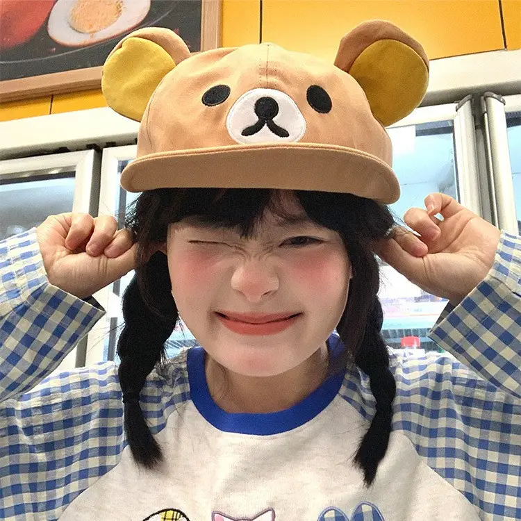 Japanese Style Cute Bear Flip-Brim Cap for Women