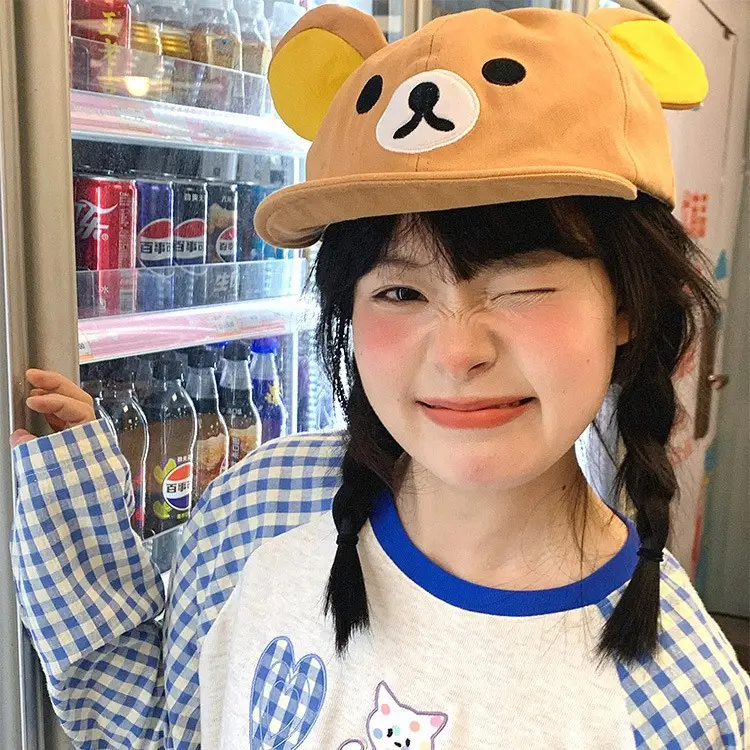 Japanese Style Cute Bear Flip-Brim Cap for Women