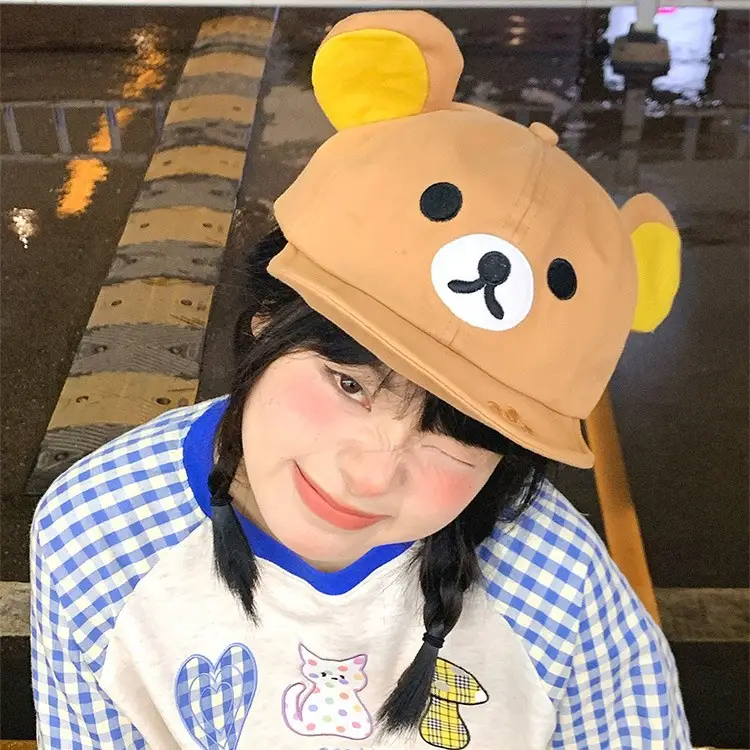 Japanese Style Cute Bear Flip-Brim Cap for Women