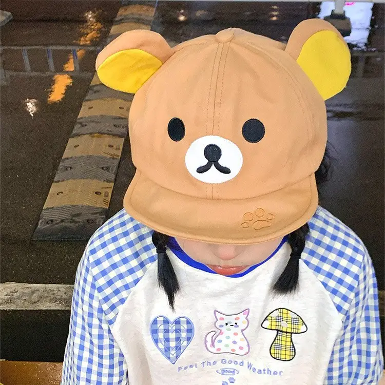 Japanese Style Cute Bear Flip-Brim Cap for Women