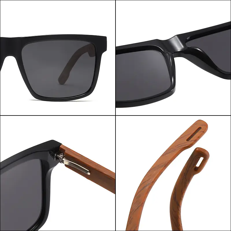 Retro Wood Temple Sunglasses Men UV400 Green - Image 12
