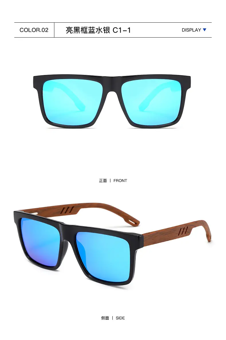 Retro Wood Temple Sunglasses Men UV400 Green β feature 12