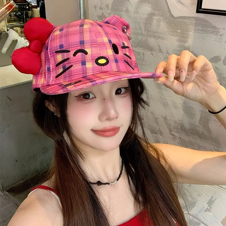 Kitty Cat Plaid Bow Cap for Women - Image 3
