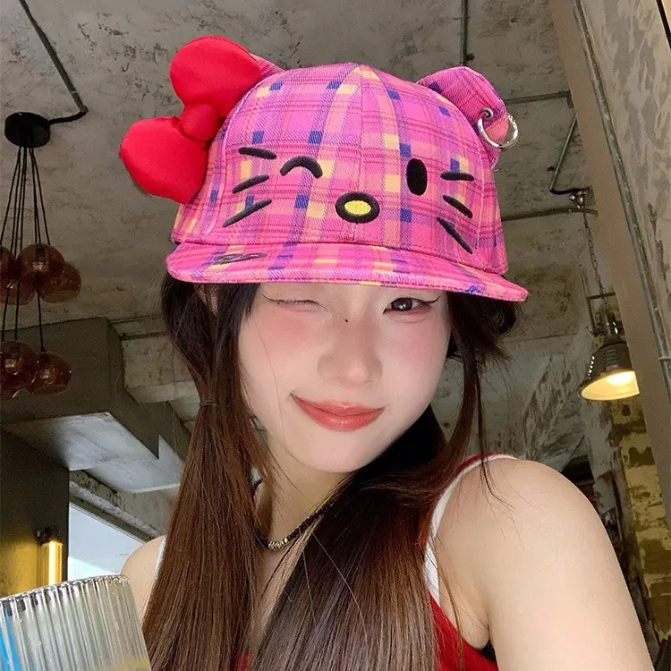 Kitty Cat Plaid Bow Cap for Women - Image 4