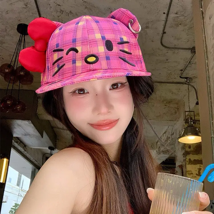 Kitty Cat Plaid Bow Cap for Women - Image 5