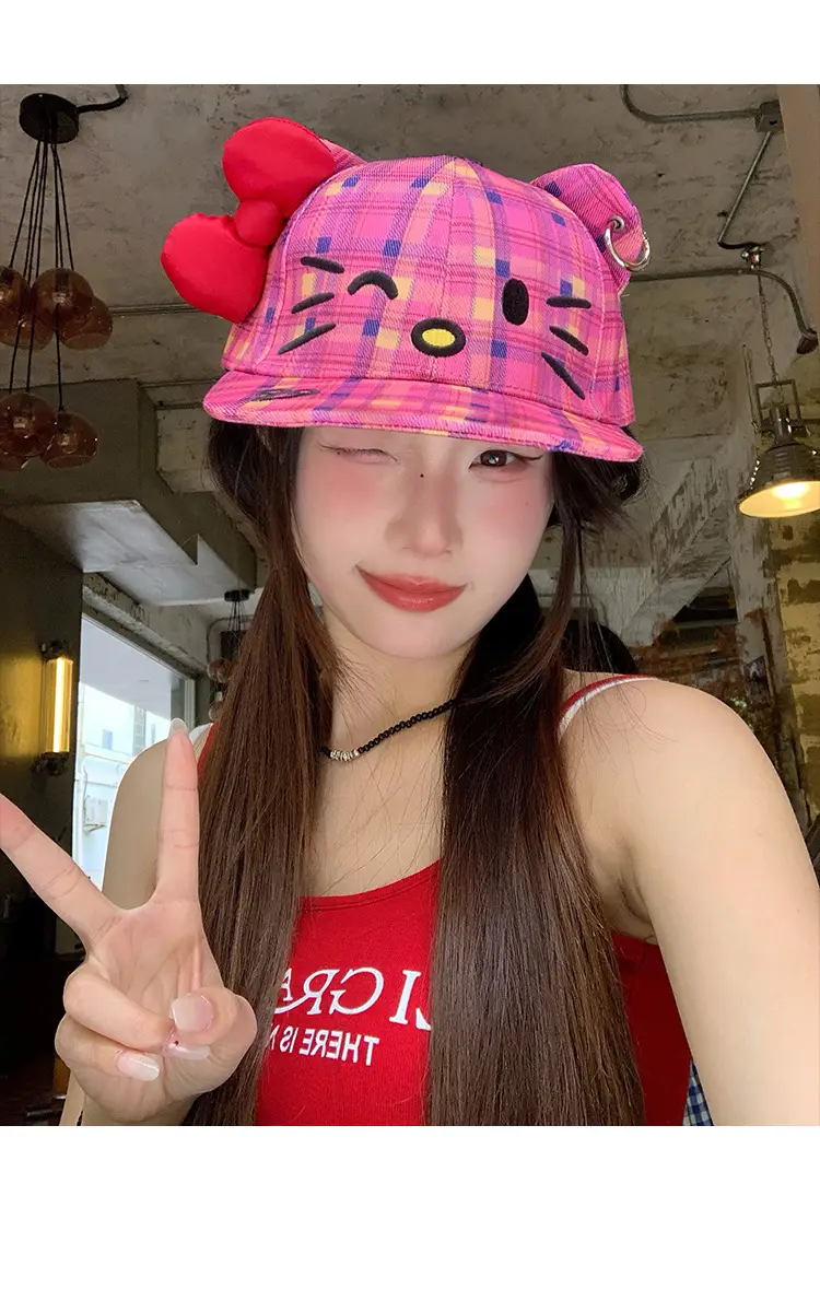 Kitty Cat Plaid Bow Cap for Women — feature 10