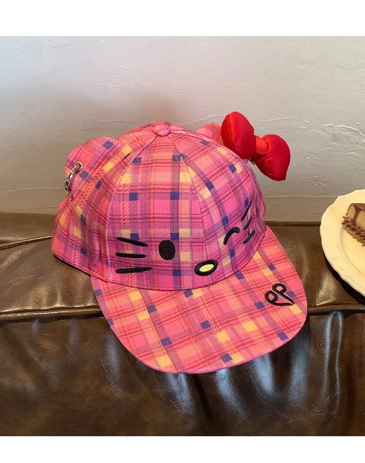 Kitty Cat Plaid Bow Cap for Women — feature 11