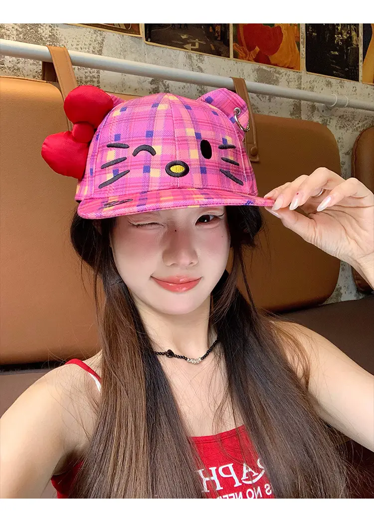 Kitty Cat Plaid Bow Cap for Women — feature 6