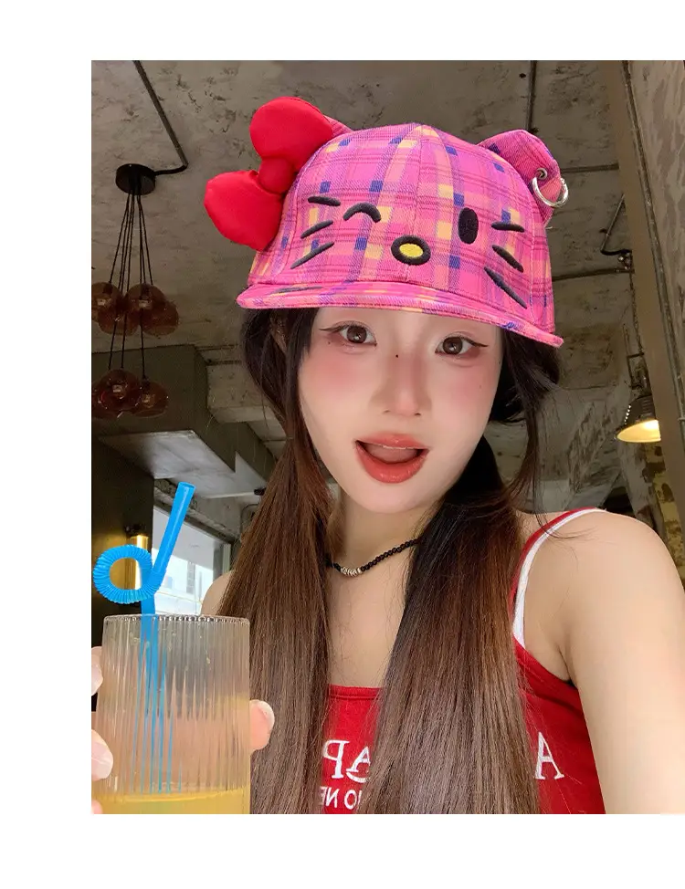 Kitty Cat Plaid Bow Cap for Women — feature 7