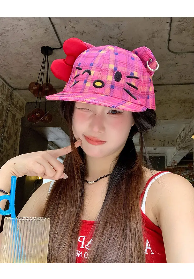 Kitty Cat Plaid Bow Cap for Women — feature 8