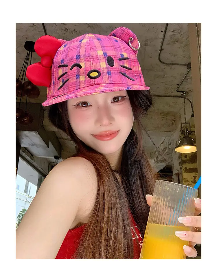 Kitty Cat Plaid Bow Cap for Women — feature 9