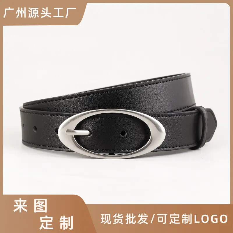 Korean Style Women's Black Genuine Leather Belt with Silver Buckle - Image 4