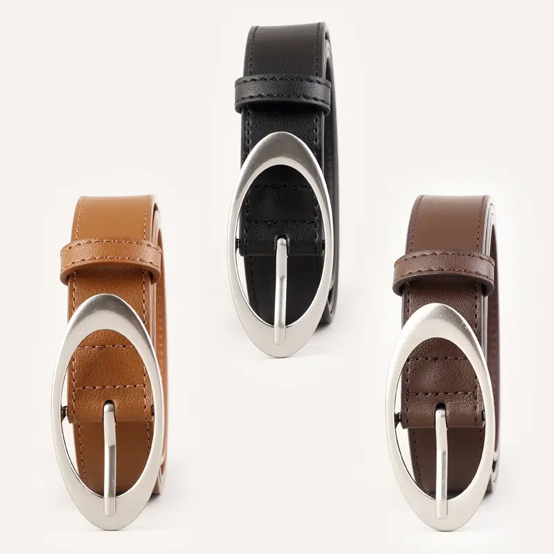 Korean Style Women's Black Genuine Leather Belt with Silver Buckle - Image 5