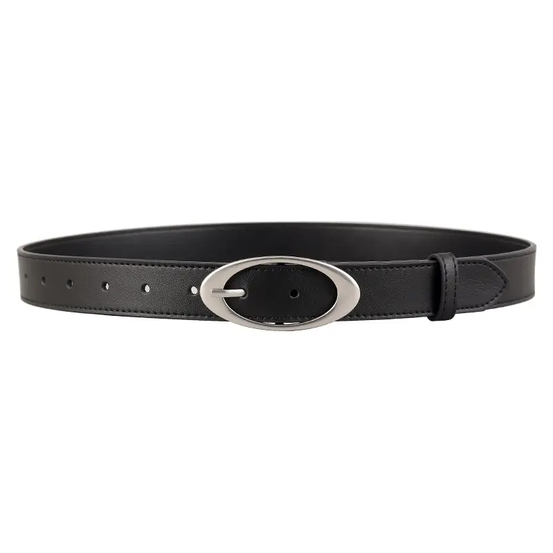 Korean Style Women's Black Genuine Leather Belt with Silver Buckle - Image 8