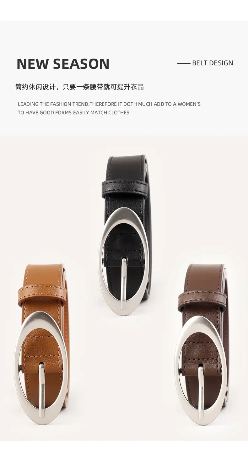 Korean Style Women's Black Genuine Leather Belt with Silver Buckle — feature 13