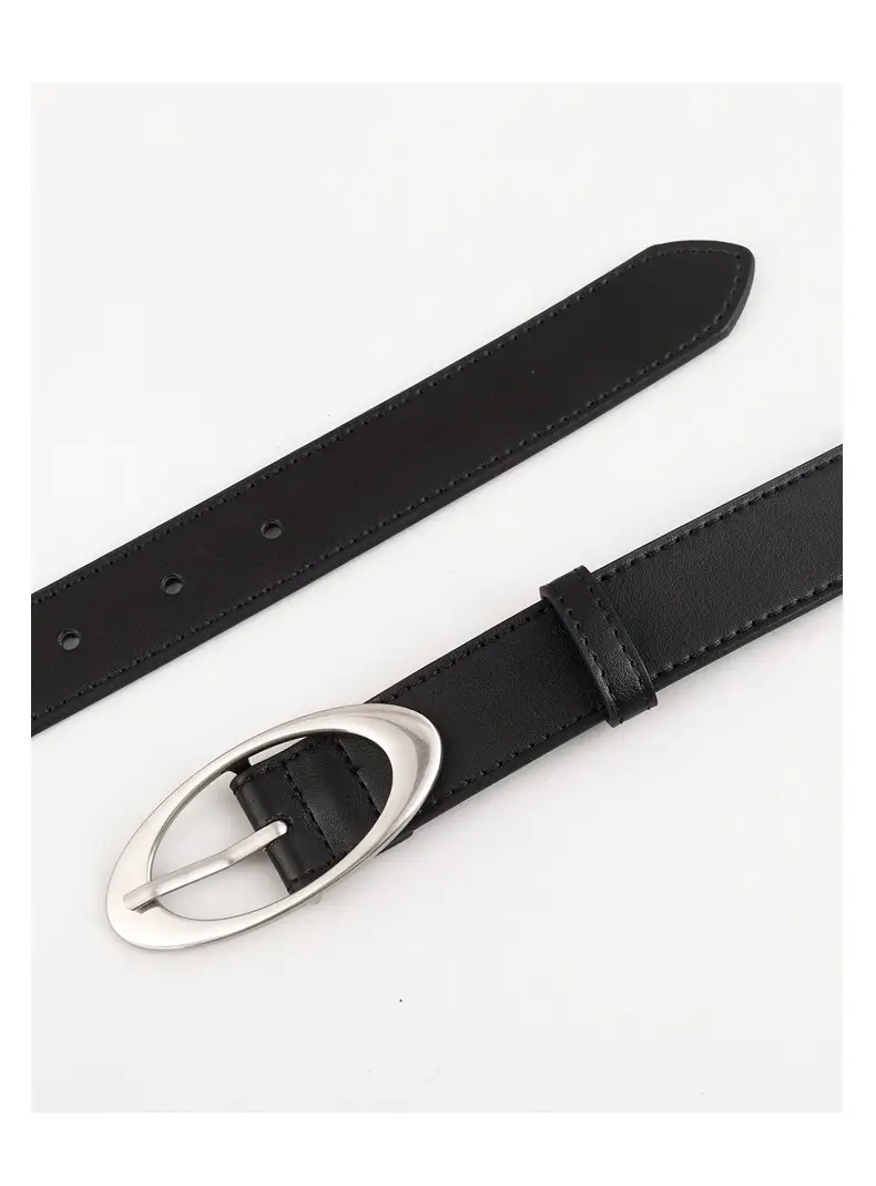 Korean Style Women's Black Genuine Leather Belt with Silver Buckle — feature 14